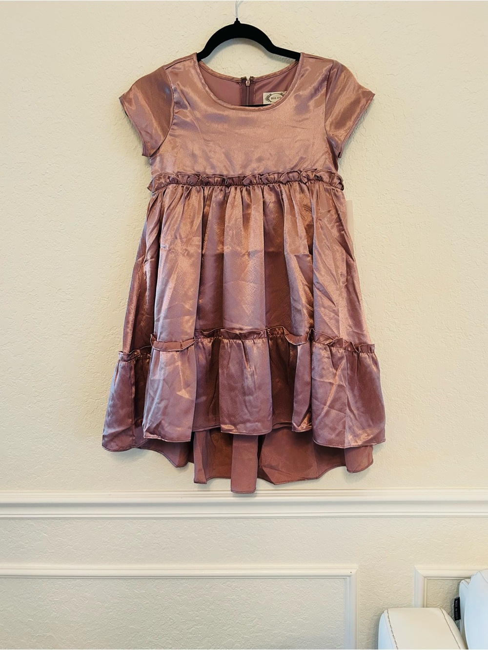 Girls' Dusty Rose Satin Tiered Party Dress